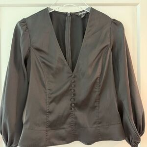 Express Women's Charcoal Button-Front Blouse